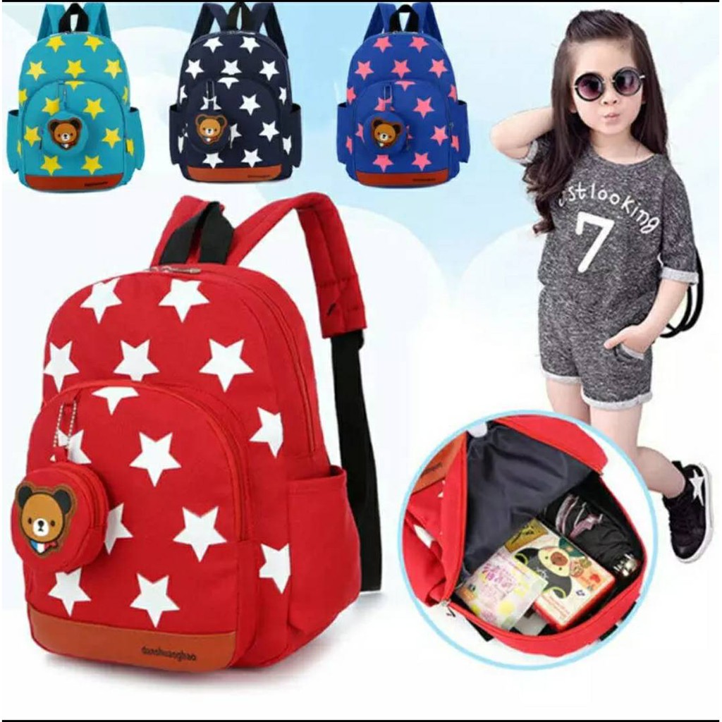 tt_Tas Ransel Anak Sekolah Karakter Fashion Kids Backpack Cute Murah Batam Tas Kanvas import Bintang