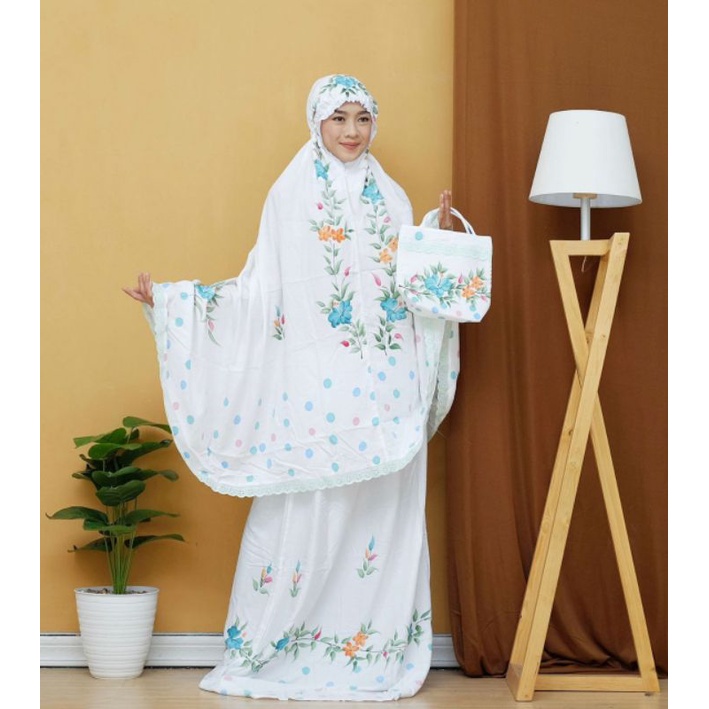 MUKENA BATIK PEKALONGAN LUKIS RAYON/ SANTUNG SAMITEX PUTIH JUMBO TERBARU9