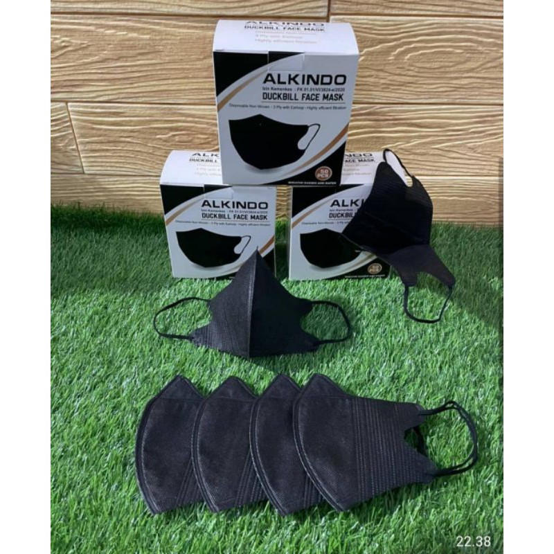 Masker Duckbill Alkindo Hitam Garis 1Box Isi 50pcs