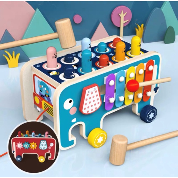 

Wooden Toy Whack A Mole mainan edukasi kayu pukul pukulan hamster - Biru Murah
