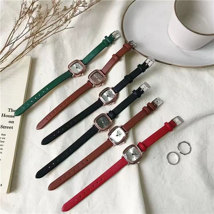 BAJ Jam Tangan Quartz Strap Rubber PU Analog Casual Gaya Retro Wanita Segi Belimbing Watch Korean Fashion Balok RM050