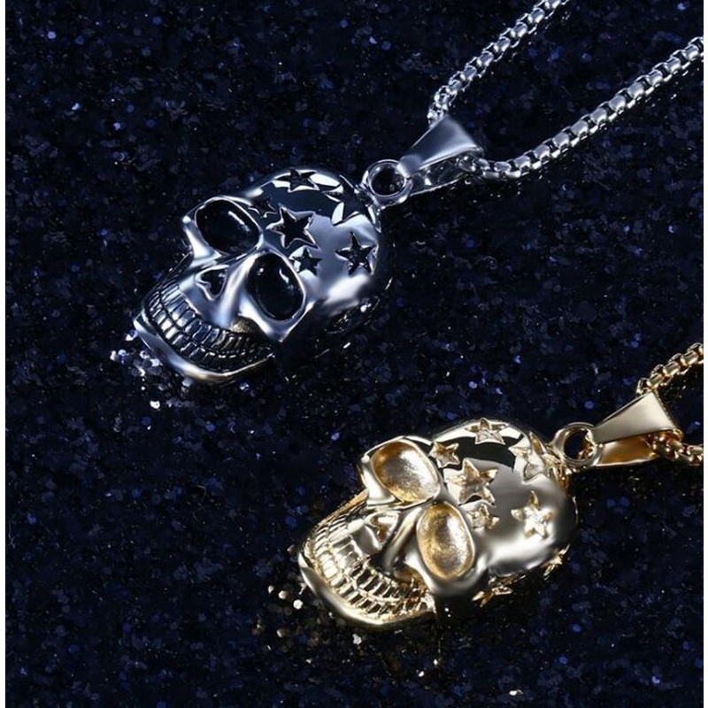 Fashion New Stainless Steel Rock Star Skull Necklace Pendant Skeleton Fashion Men and Women Jewelry