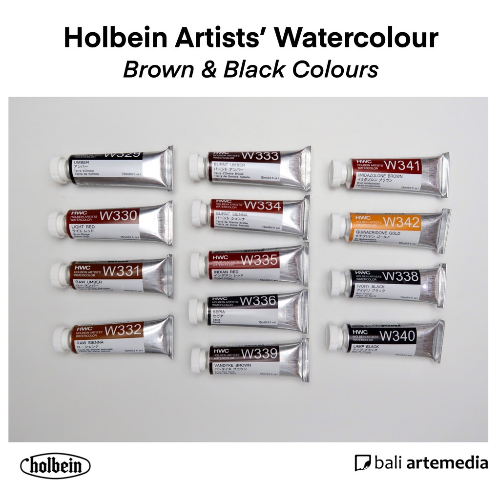 Holbein Artists' BROWN &amp; BLACK Watercolour Paint 5ml / 15ml