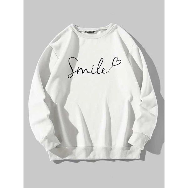 SMILE LOVE CREWNECK SWEATER WANITA - ATASAN HALUS TEBAL TERLARIS