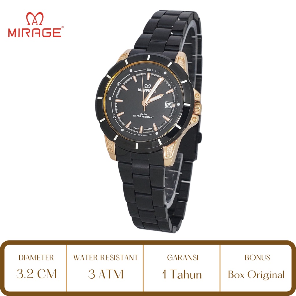 Mirage Watch Official Jam Tangan Wanita Mirage Hitam Rose Gold 8713 BRP L