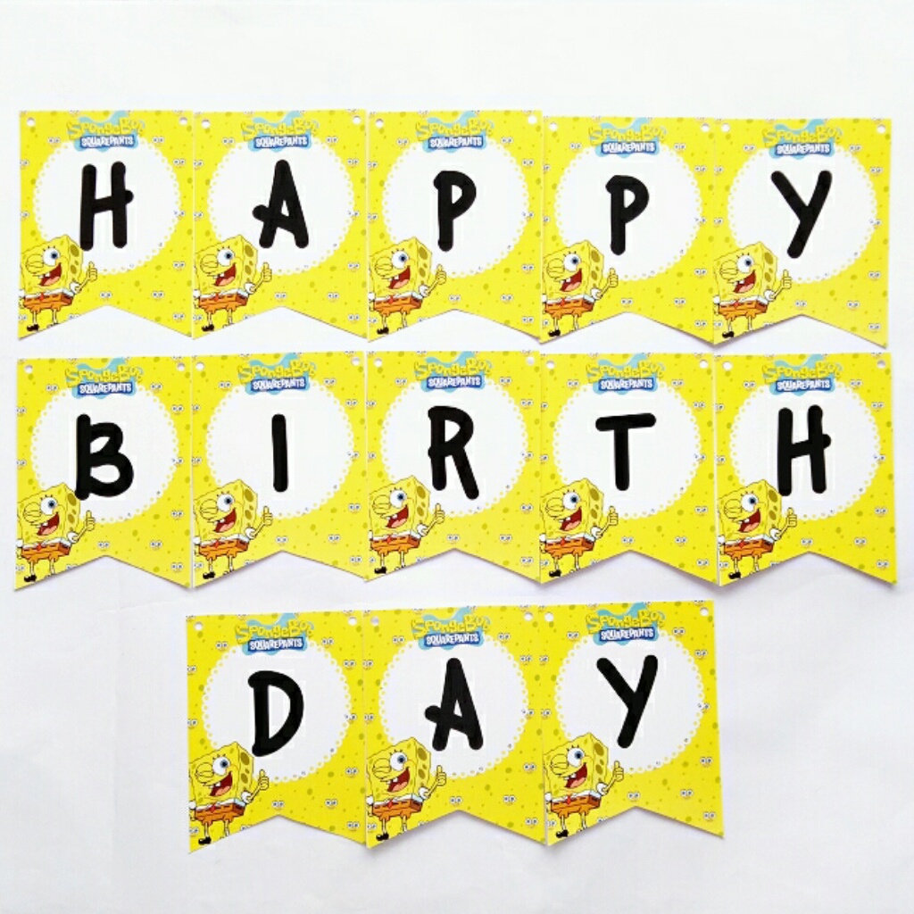 banner flag bunting flag garland flag ulang tahun happy birthday karakter spongebob sponge bob spong