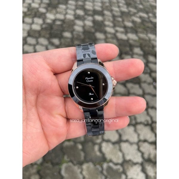 Jam Tangan Alexandre Christie Ac 2976 Original Black Rosegold Wanita