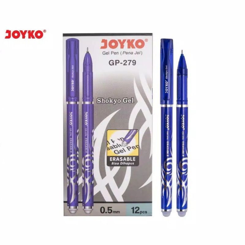 selusin pen bisa di hapus merek  joyko hitam dan biru isi 12 pcs