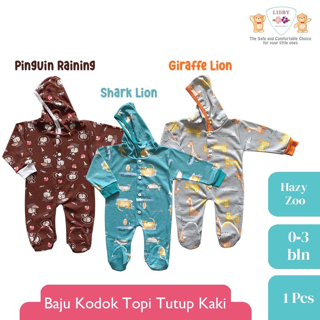 Libby Baby Meadow Land, Hazy Zoo Jumpsuit Topi Tutup Kaki/sleepsuit bayi