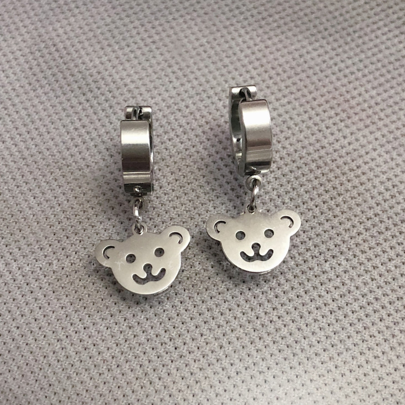 Titanium Steel Hollow Bear Earrings Accessories Simple Korean Style Cute