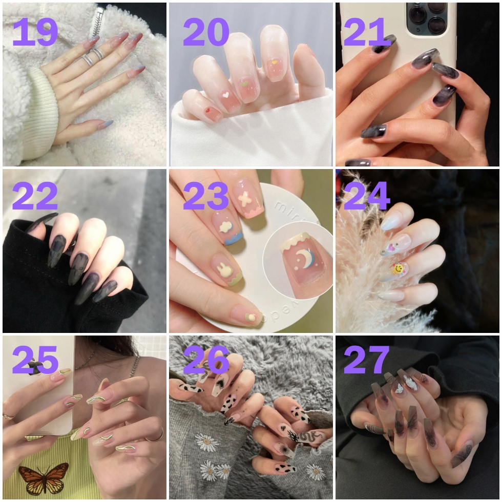 24pcs / Set stiker kuku palsu anti nail air 3d imlek kuku palsu murah pengantin panjang pendek anak bening polos wedding kaki manikur set nail sticker art