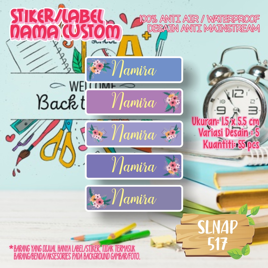 

sticker label nama waterproof kartun bunga SLNAP 517