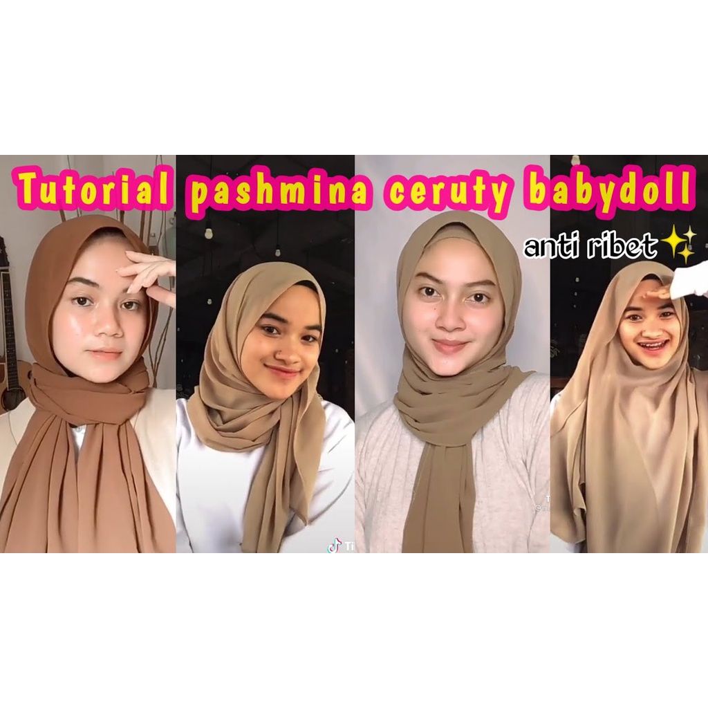 Hijab Pasmina 2 Meter Jahit Tepi Bahan Ceruty |Free Scrunchie