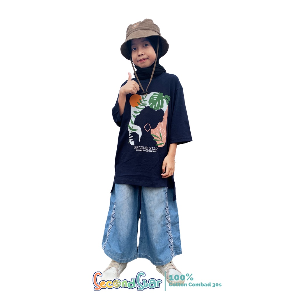 Second star kaos oversize anak perempuan tunik kaos anak premium combad 24s warna navy