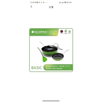 ECOPAN Eco Set Alat Masak 4 pcs Stir Wok + Frypan + Spatula + Glass Lid Bebas PTFE dan Bebas PFOA eco pan