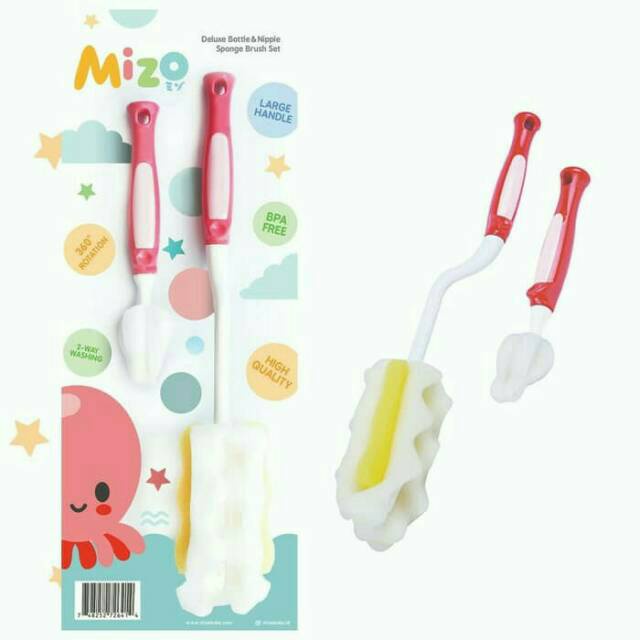 MIZO Deluxe Bottle and Nipple Sponge Brush 1 Set / Mizo Sikat Busa Botol dan Dot Bayi