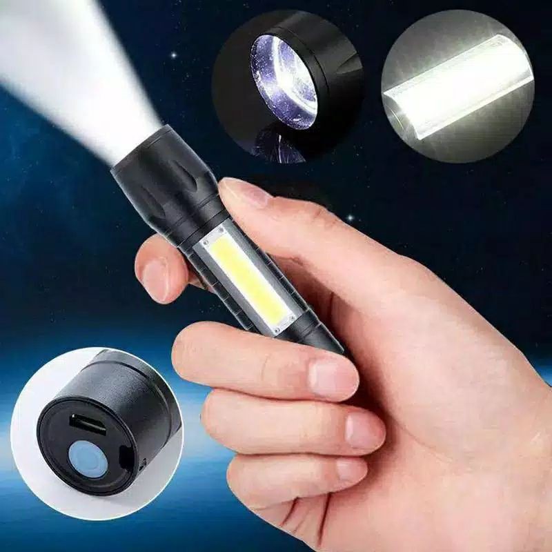 Senter Police Lampu Terang LED USB Recharge Ukuran Kecil Senter Police Lampu Terang LED USB Recharge Ukuran Kecil