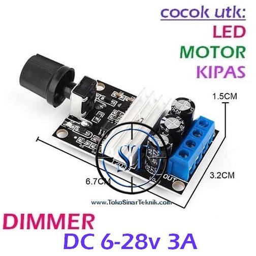 Dimmer DC 6-28v 3A LED Motor Speed Controller PWM Ultra Switch Module Tegangan Lampu Kipas fan