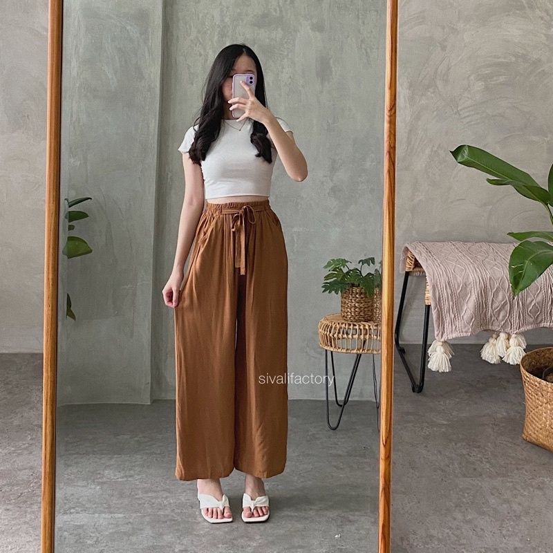 Highwaist Pants Kulot Linen Angel Celana Panjang Wanita Kekinian Outfit Kekinian Terbaru