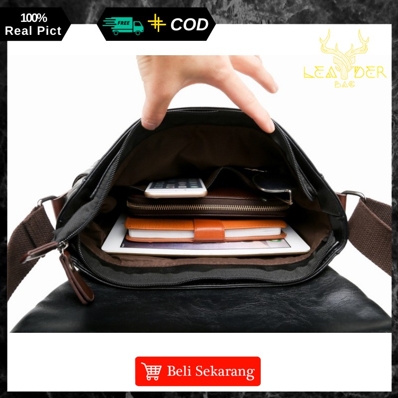 Tas Selempang Laptop Kulit Pria Terbaru 2021 Original Warna Hitam / Tas Messenger Kulit Kerja Cowok