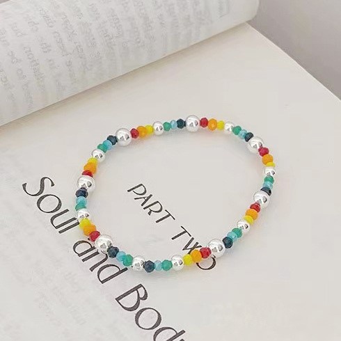 Gelang Manik-Manik Bahan Metal Warna Pelangi Desain Awan Hati Beruang
