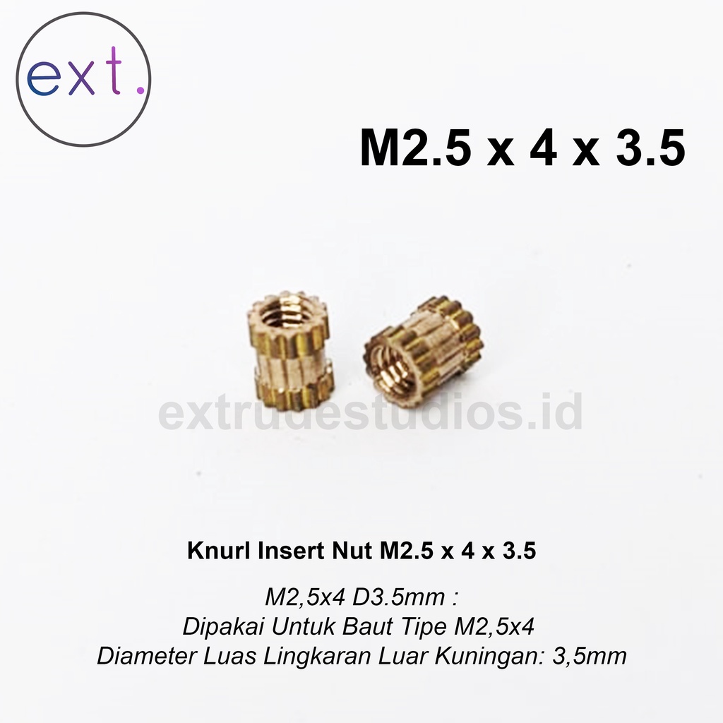 Mur Brass Kuningan Knurl Insert/Thread Knurl Insert Nut M2.5 x 4 x 3.5