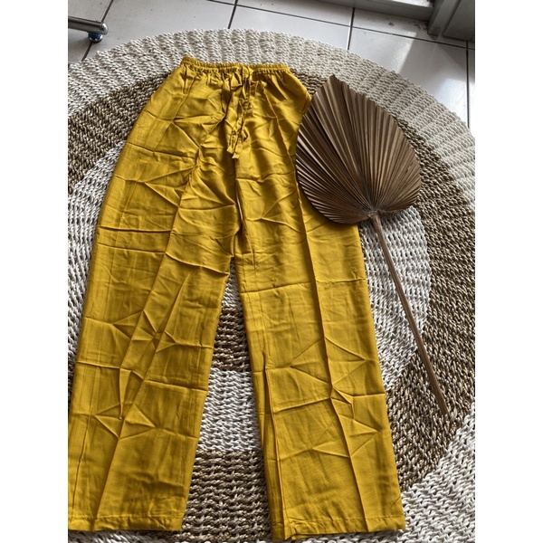 CELANA KULOT PANJANG WANITA TALI POLOS & MOTIF A031-Kuning polos
