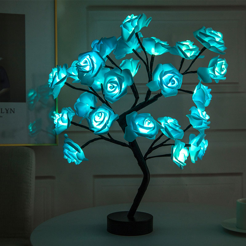 LED Rose Flower Tree Shape Table Lamp/Battery Powered Table Night Light Lights/Wedding Party Bedroom Bedside Desk Decoration Lighting Lamp