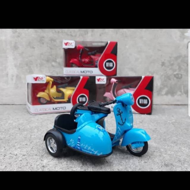 Diecast Motor Scooter Vespa Gandeng - Diecast Vespa Scooter Sespan