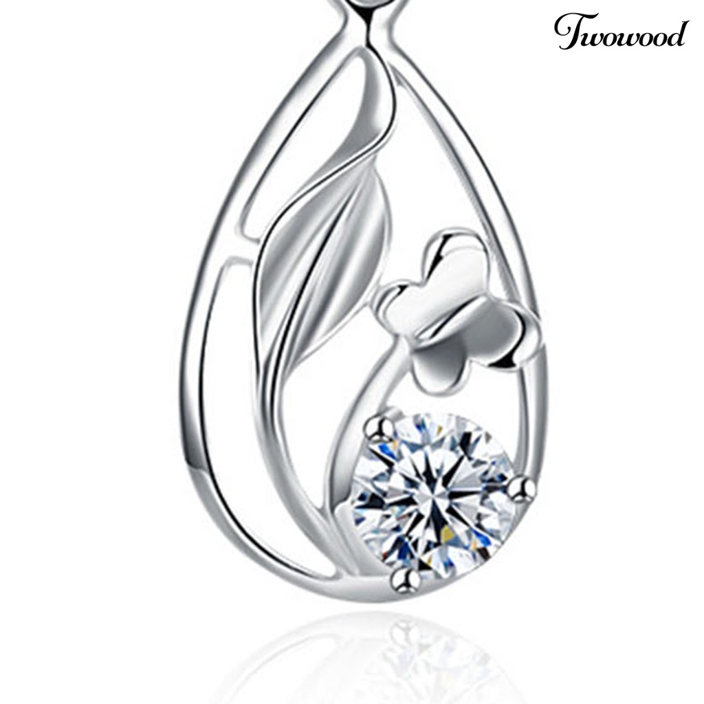 Kalung Klavikula 925 Silverhoo Model Hollow Water Drop Bunga Rumput Cubic Zirconia Untuk Kencan