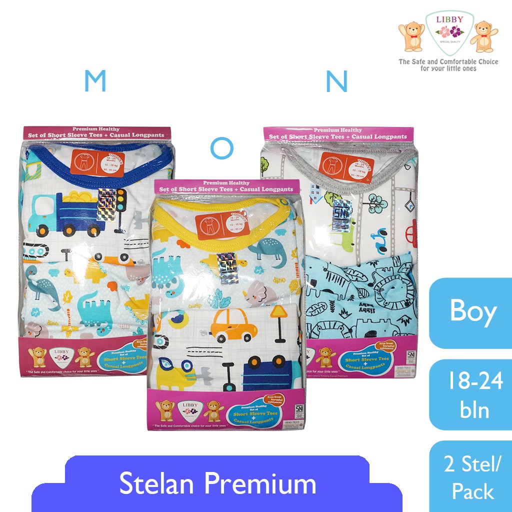 LIBBY Stelan Short Slevee Tees dan Casual Longpants 18 - 24 bulan BOY (1 pack) RANDOM-7