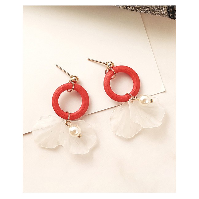 LRC Anting Tusuk Fashion Alloy Scrub Painted Lotus Leaf Earrings Y61870