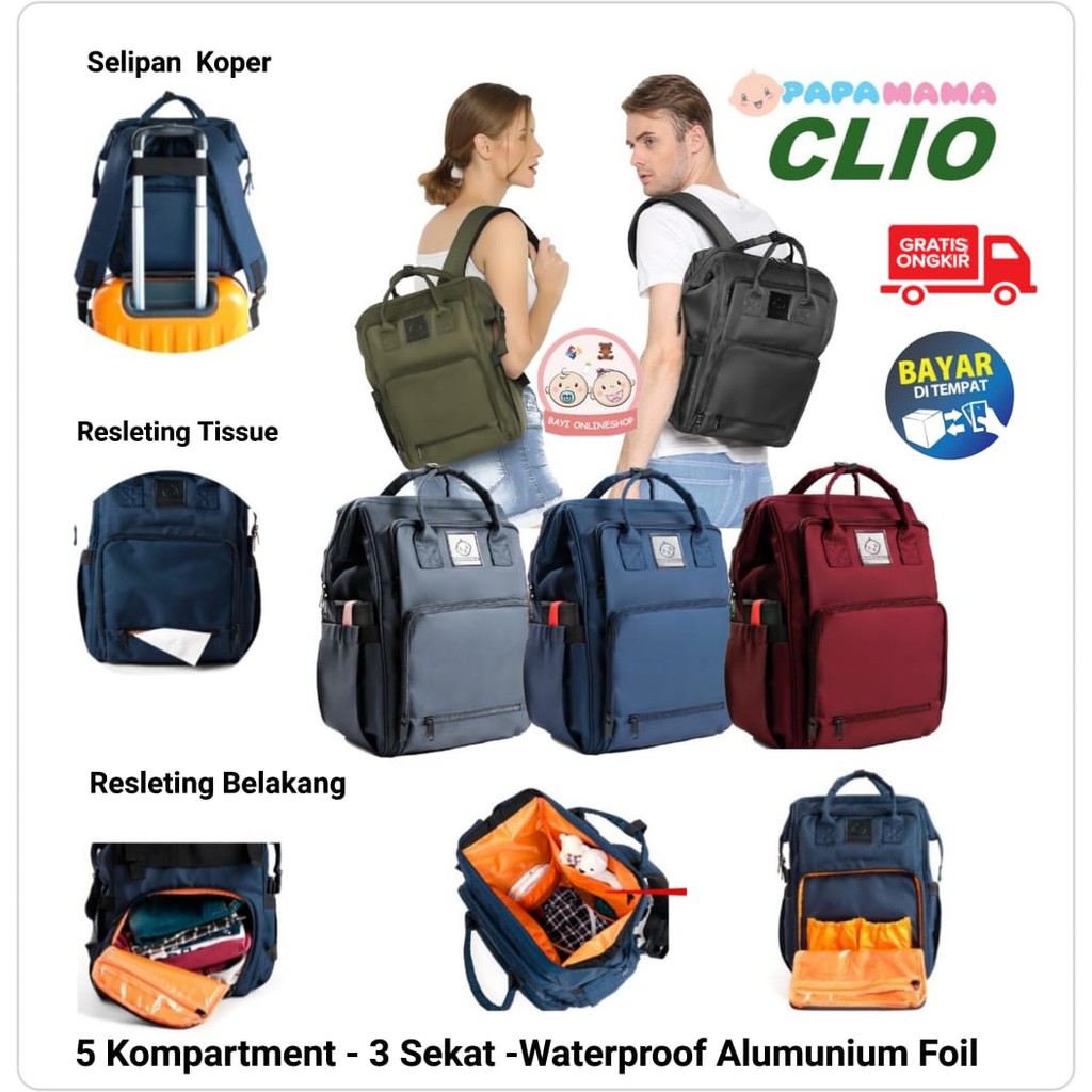 Diaper Bag Tas Bayi Ransel Perlengkapan Travelling  Papamama Clio 1007 FREE PERLAK + COOLER BAG