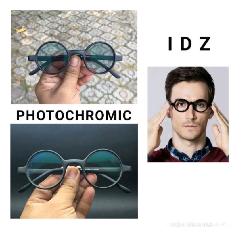 frame kacamata bulat tebal lensa photocromic