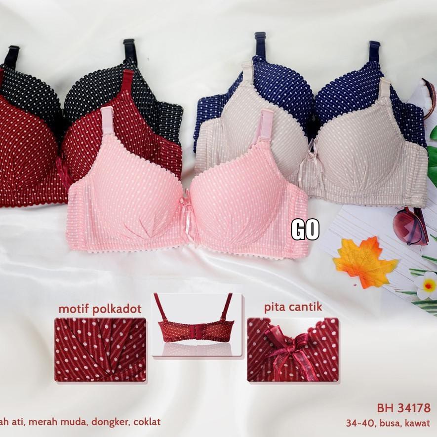 gos SOREX Bra Busa Kawat Kait 3 White Circle Polkadot Setara Cup B BH 34178 Pakaian Dalam Wanita Bra