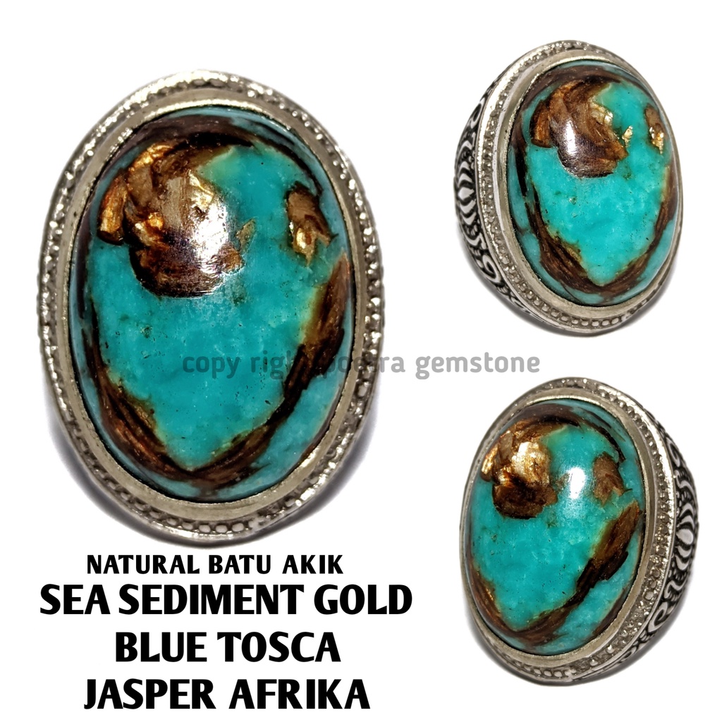 Natural Batu Akik Sea Sediment Gold Blue Tosca Jasper Afrika SJA02