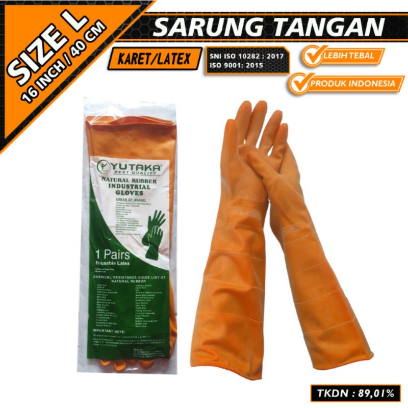 Sarung Tangan Karet latex Panjang 40 cm Merk Yutaka isi 10psg