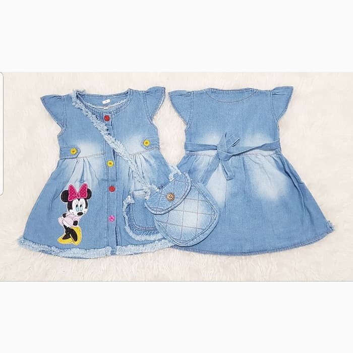 TERMURAH / Dress Anak Bayi Perempuan Baju Anak Bayi Jeans Levis Minnie B Set Tas