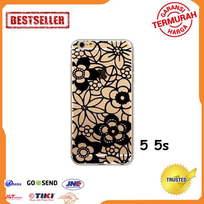 CASE HP IPHONE 5 5S HARD CASE BLACK FRORAL FLOWER ROSE PRINT