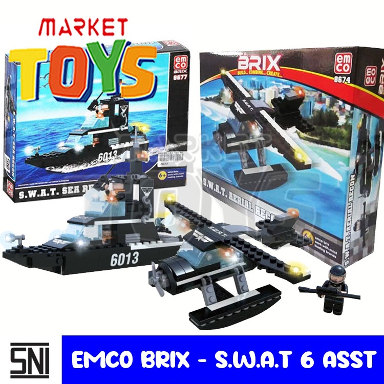 EMCO Brix S.W.A.T Mainan Anak Susun Balok Brick Model Mobil Pesawat Polisi Spesial Taktik Brick Toy 