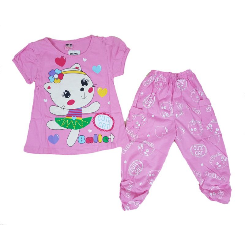 Setelan baju anak perempuan CP Donut motif best friend (sr.A50) warna ungu peach pink fanta