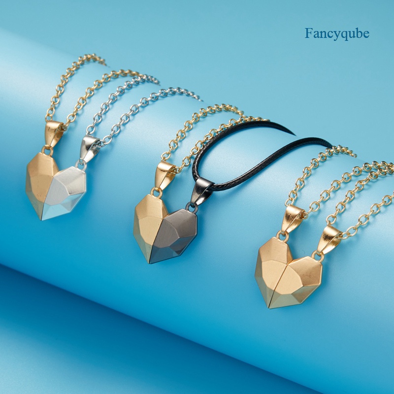 Fancyqube 2pcs / Lot Kalung Persahabatan Liontin Hati Magnetik Untuk Wanita