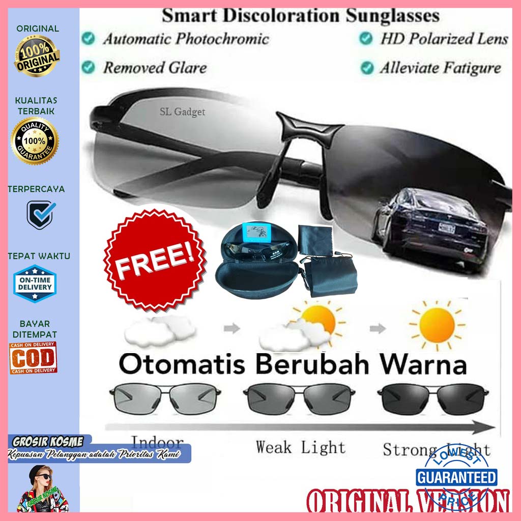 ❤  [FREE KOTAK+LAP] Kacamata Polarized Kacamata Anti Silau Siang Dan Malam Sunglass Fotosensitif UV 400 Photochromic Polarized 3043