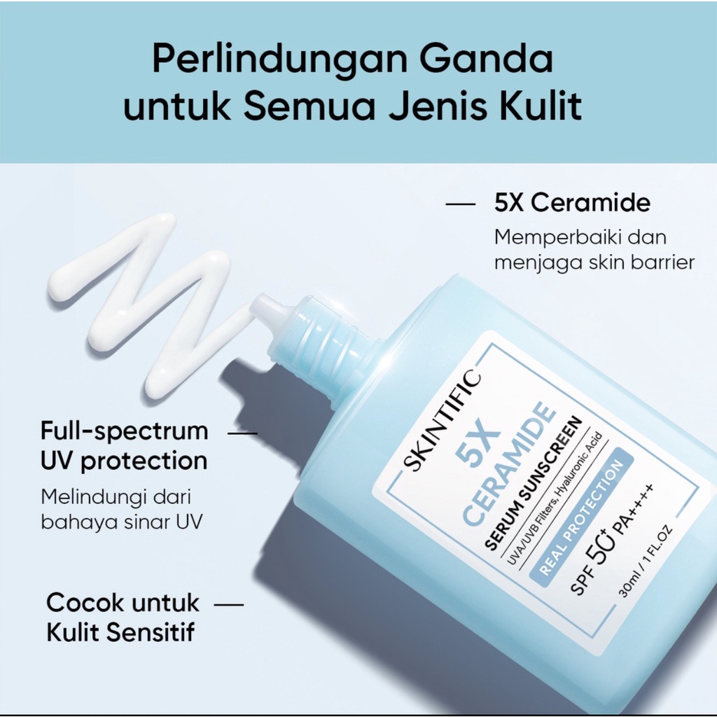 SKINTIFIC 5X Ceramide Sunscreen SPF50 PA++++ Skincare Sunblock Untuk skin barrier rusak kulit sensitif