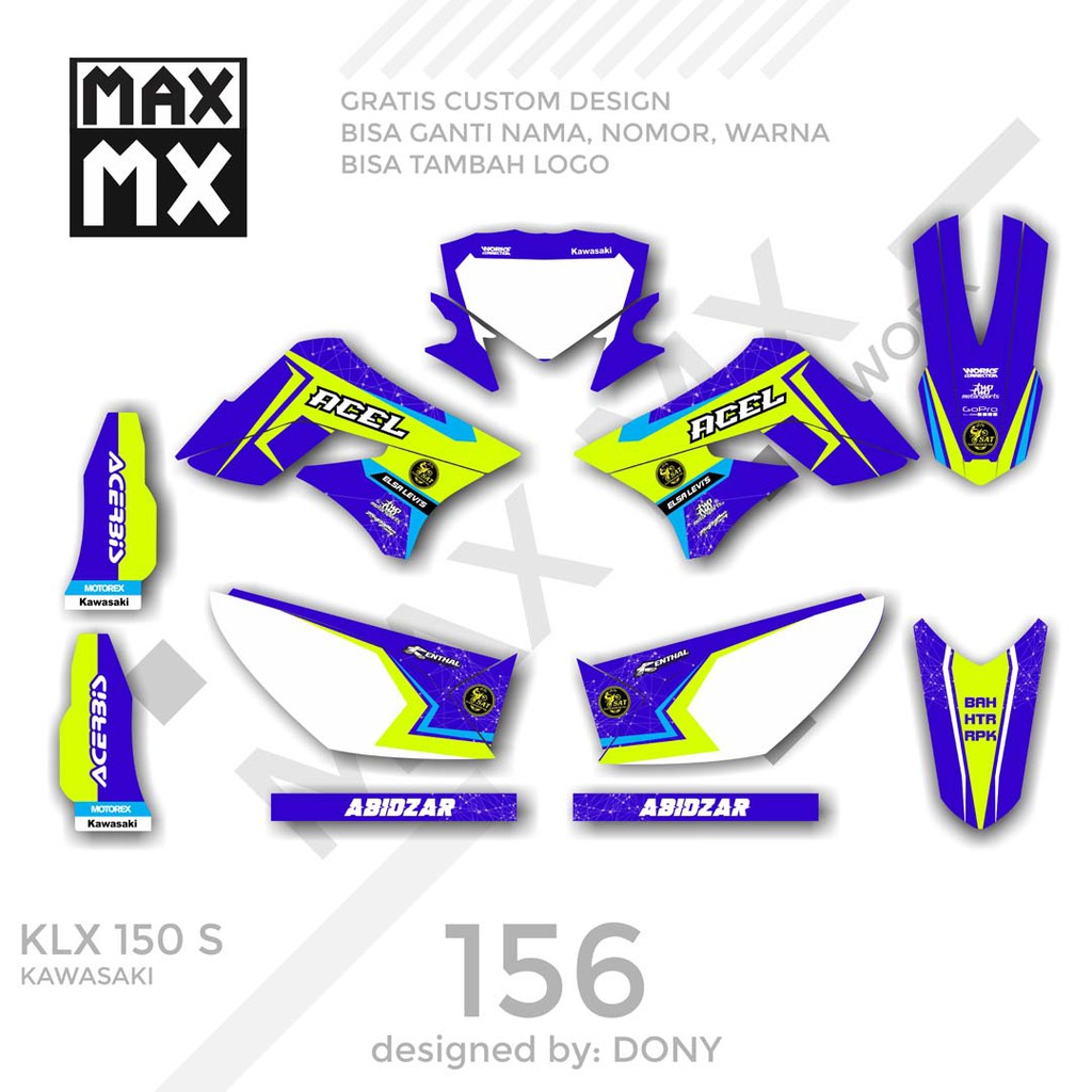 MX-01156 decal klx 150 biru putih simple