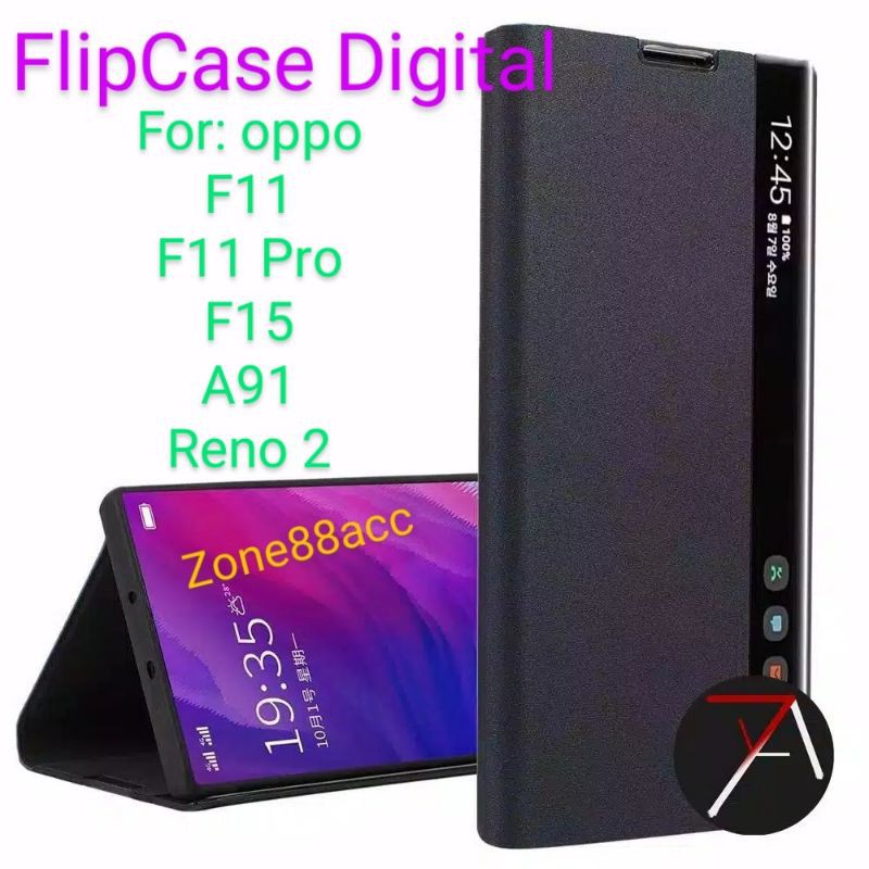 Flip Cover Case Digital oppo F11 F11Pro pro F15 A91 Reno 2 sarung Softcase Casing smart Auto Lock