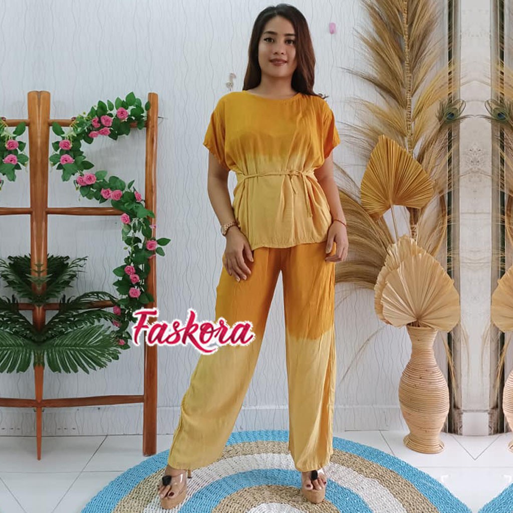 Baju Tidur Jumbo Wanita Piyama / Piyama Rayon Jumbo Lengan Pendek Gradasi / Set Jumbo Rayon Bali