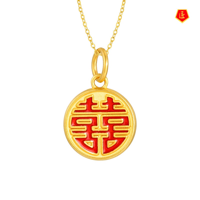 [Ready Stock]Exquisite Chinese Character Gold Pendant Couple Xi Word Necklace