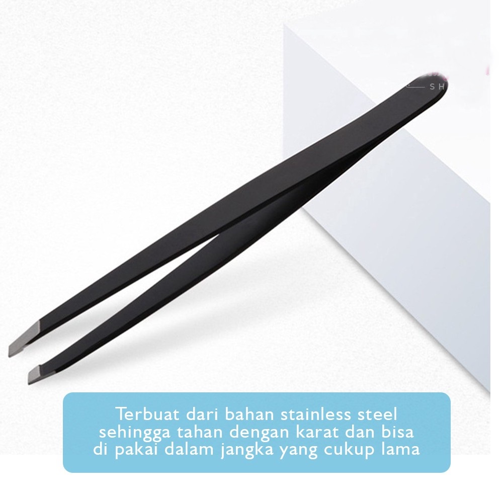 Pinset Penjepit Pencabut Bulu Mata HITAM Alis Ujung Miring Stainless Slant Tweezer F805