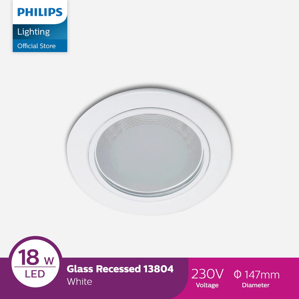 Philips Glass Recessed White 13804 1x18W 230V